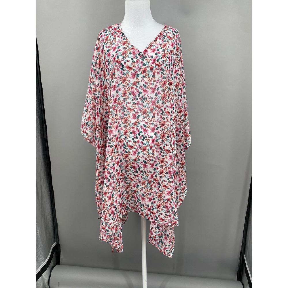 Shore Drive Floral Kaftan Swim Coverup Womens Free Size Pink Teal Boho Garden